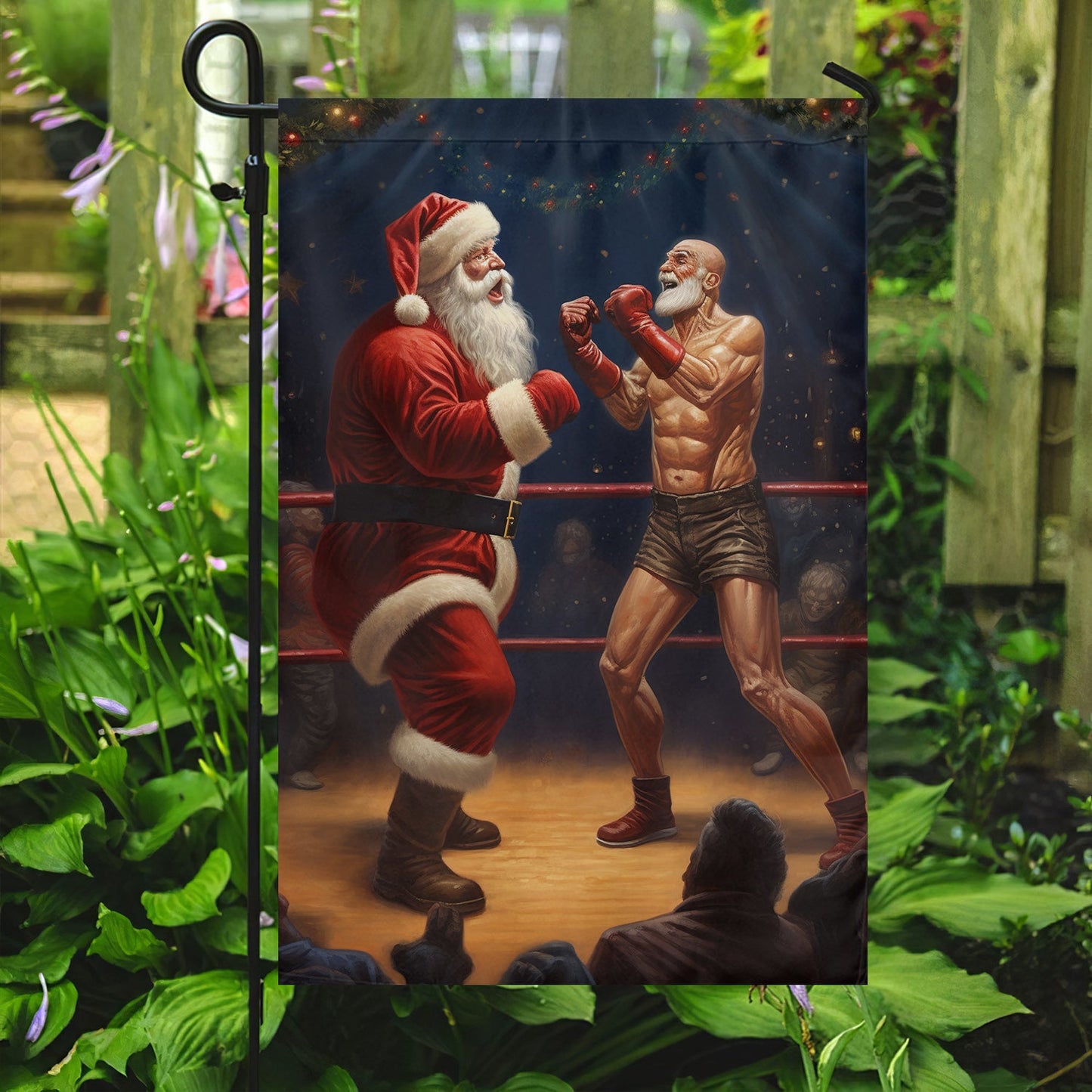 Funny Wrestling Santa, Santa Claus Xmas Garden Flag & House Flag, Christmas Flag Gift For Santa Claus Lovers