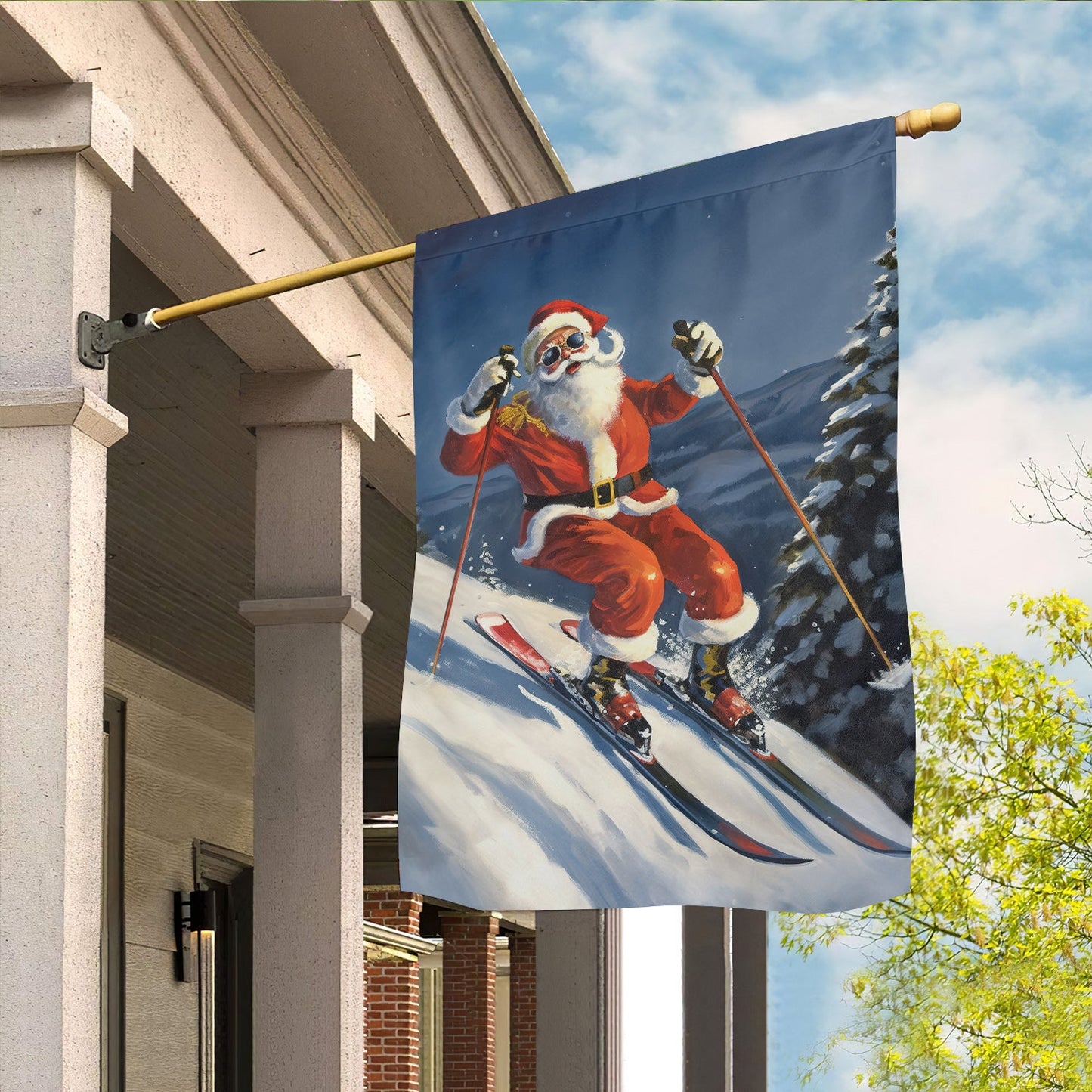 Santa Claus Skiing, Santa Claus Xmas Garden Flag & House Flag, Christmas Flag Gift For Santa Claus Lovers