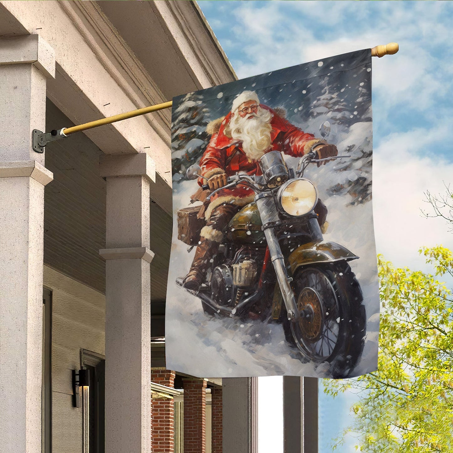 Santa Claus Ride A Motorcycle, Biker Xmas Garden Flag & House Flag, Christmas Flag Gift For Motorcycle Lovers