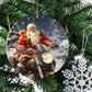 Santa's Winter Ride, Santa Claus Circle Ceramic Ornament Christmas Gift For Biker Lovers