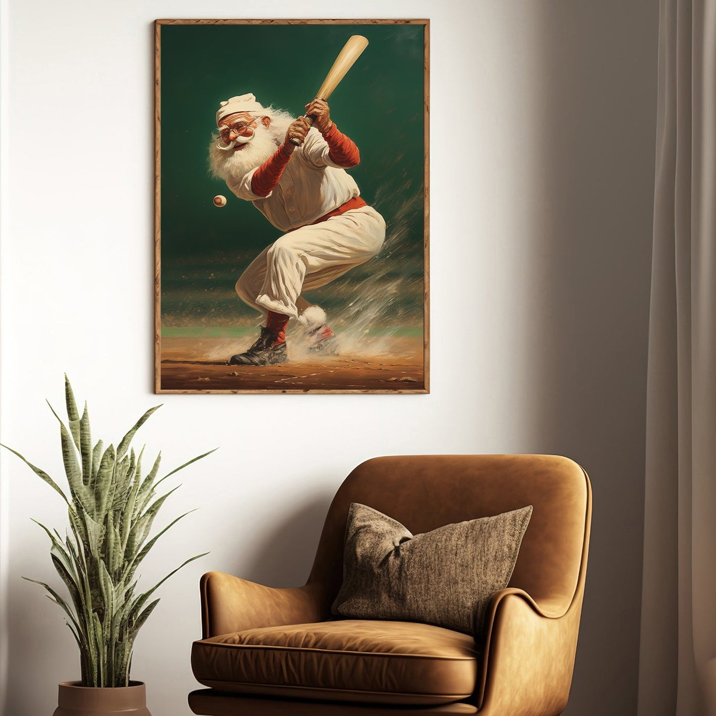 Santa Claus Is Playing Baseball, Christmas Canvas Painting, Xmas Wall Art Decor - Christmas Poster Gift For Baseball Lovers