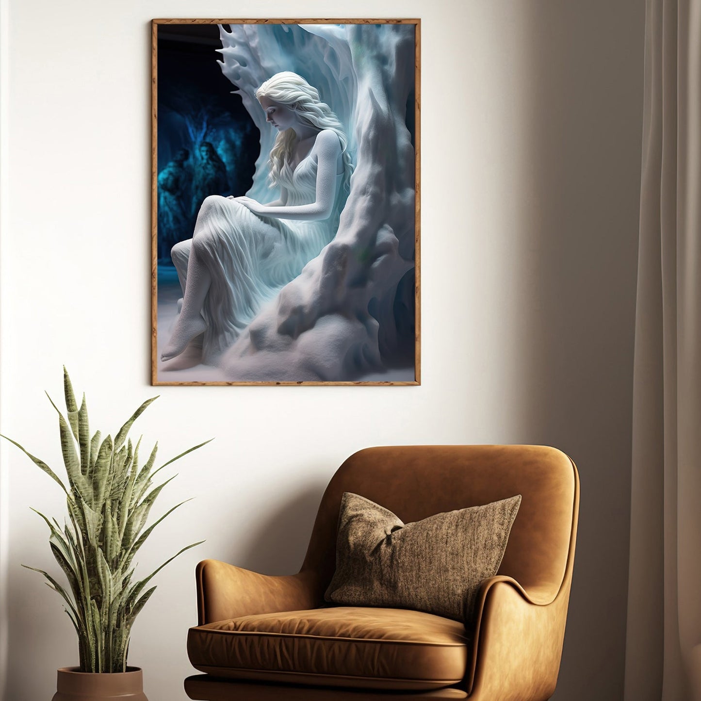 An Angel Sitting on a Throne Made of Ice, Christmas Canvas Painting, Xmas Wall Art Decor - Christmas Poster Gift