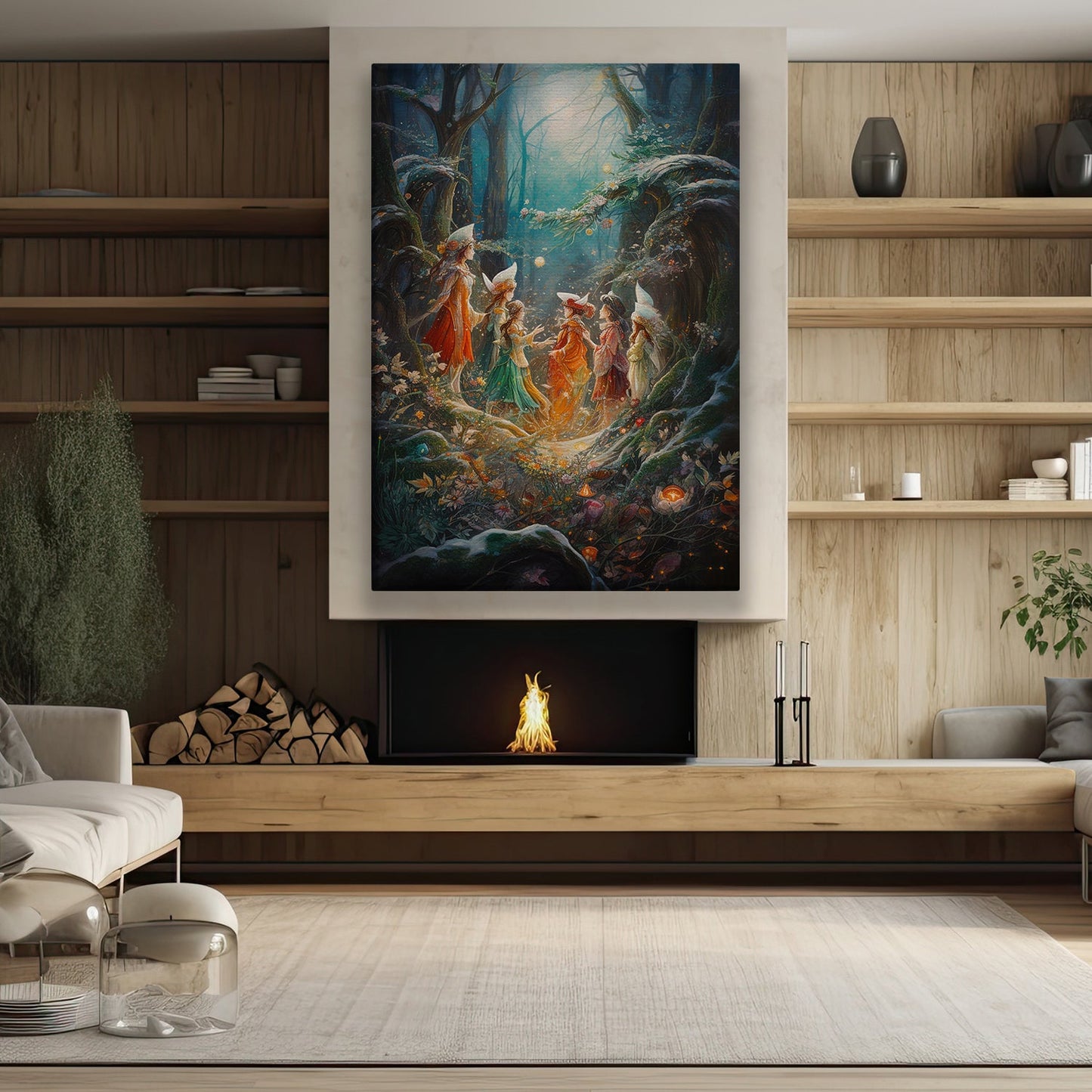 Enchanted Gathering A Dance of the Forest Spirits, Christmas Canvas Painting, Xmas Wall Art Decor - Christmas Poster Gift