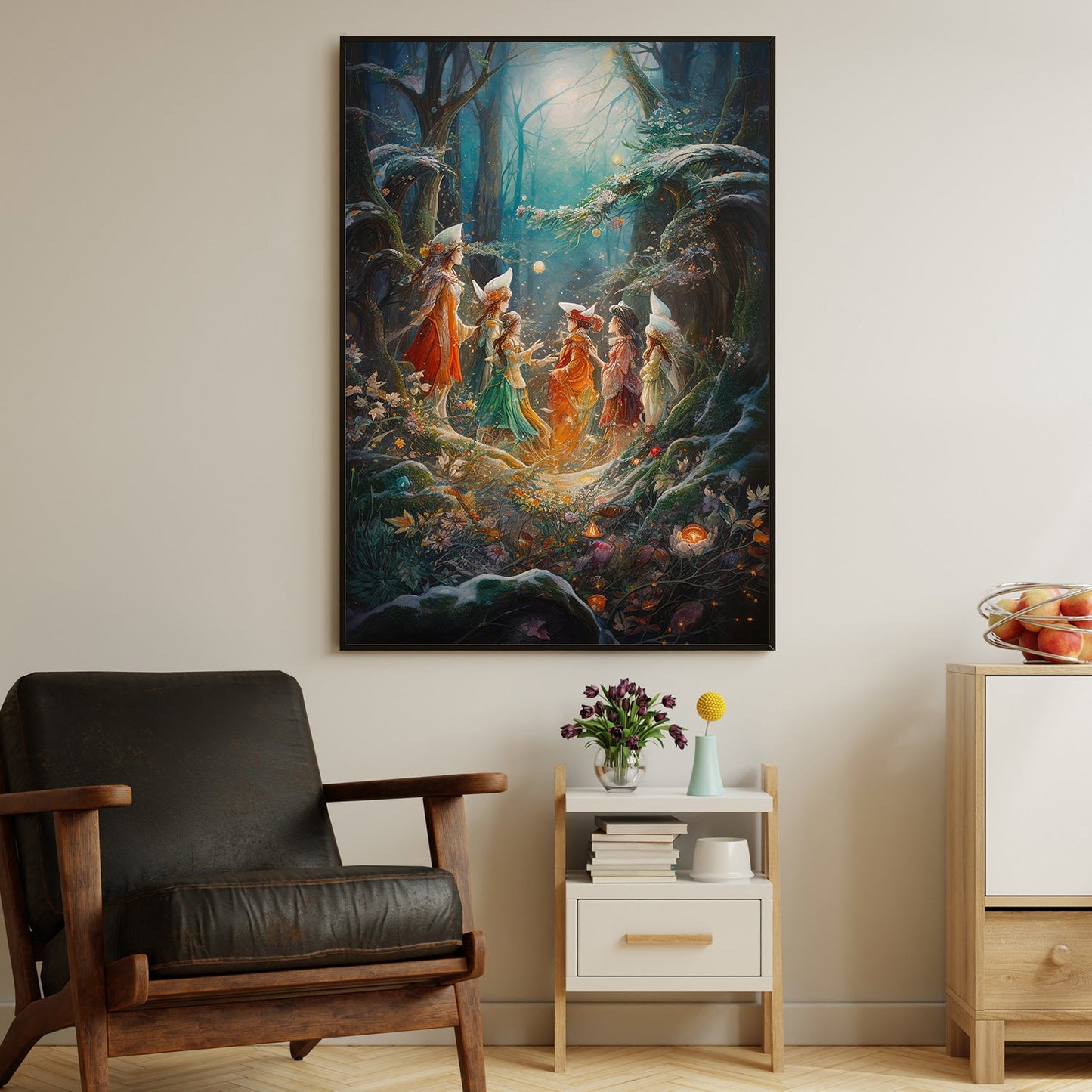 Enchanted Gathering A Dance of the Forest Spirits, Christmas Canvas Painting, Xmas Wall Art Decor - Christmas Poster Gift