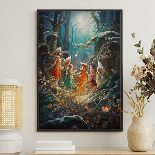 Enchanted Gathering A Dance of the Forest Spirits, Christmas Canvas Painting, Xmas Wall Art Decor - Christmas Poster Gift