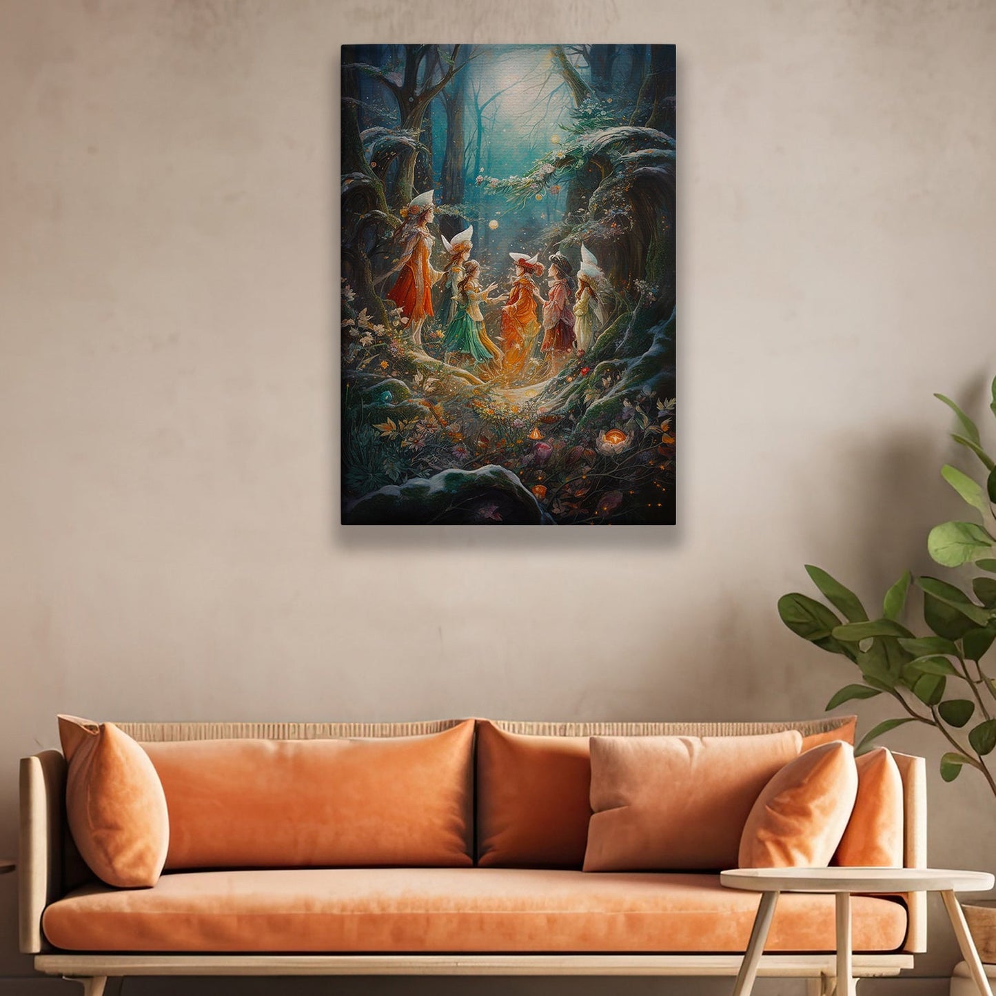 Enchanted Gathering A Dance of the Forest Spirits, Christmas Canvas Painting, Xmas Wall Art Decor - Christmas Poster Gift