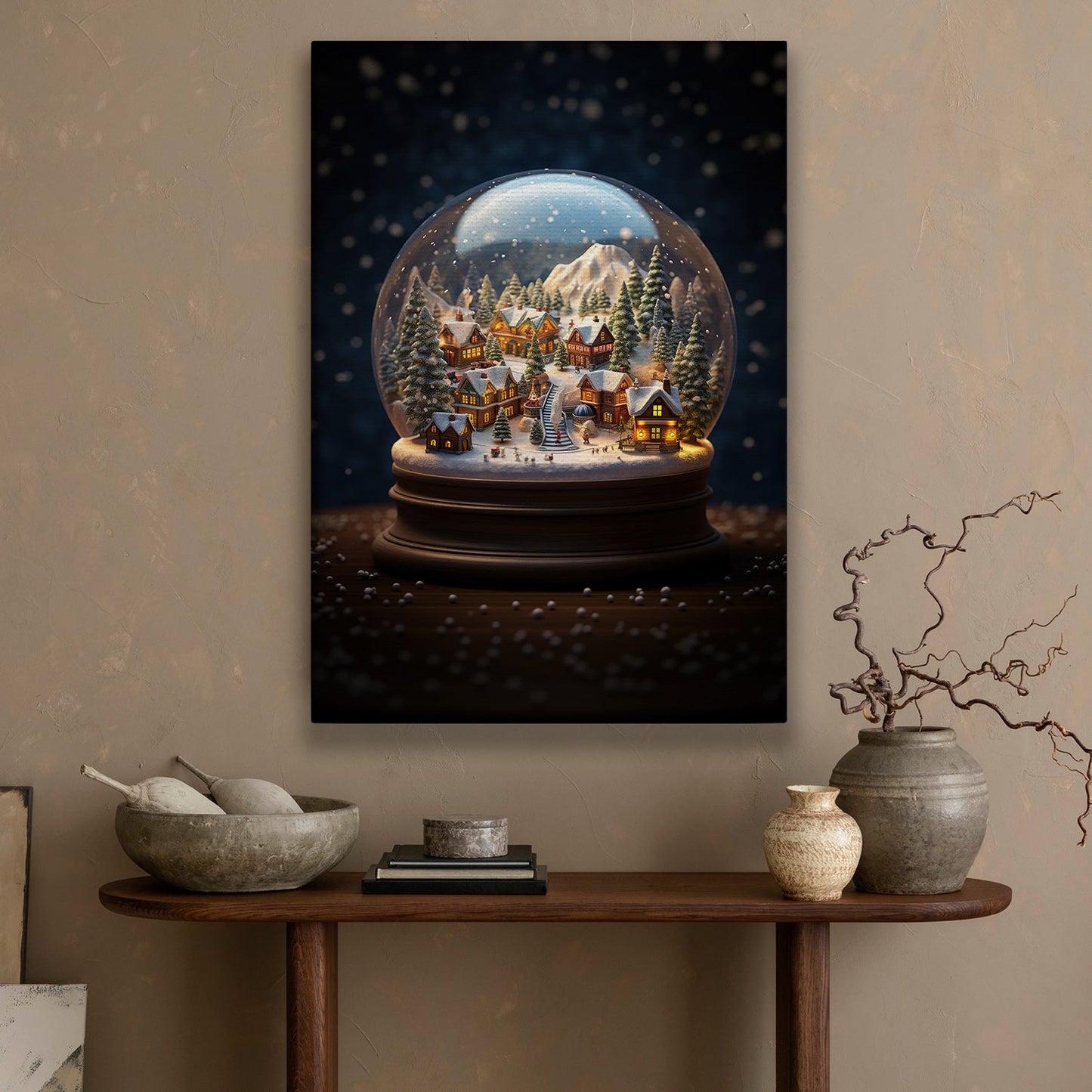 Whimsical Winter A Snow Globe Village, Christmas Canvas Painting, Xmas Wall Art Decor - Christmas Poster Gift