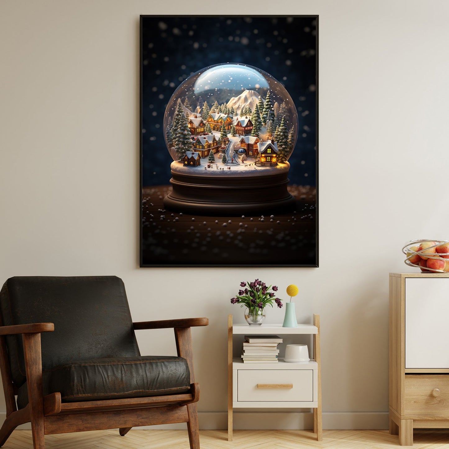 Whimsical Winter A Snow Globe Village, Christmas Canvas Painting, Xmas Wall Art Decor - Christmas Poster Gift