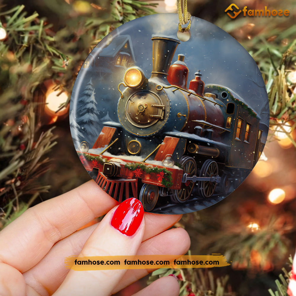 Enchanted Christmas Train Journey, Train Circle Ceramic Ornament Christmas Gift