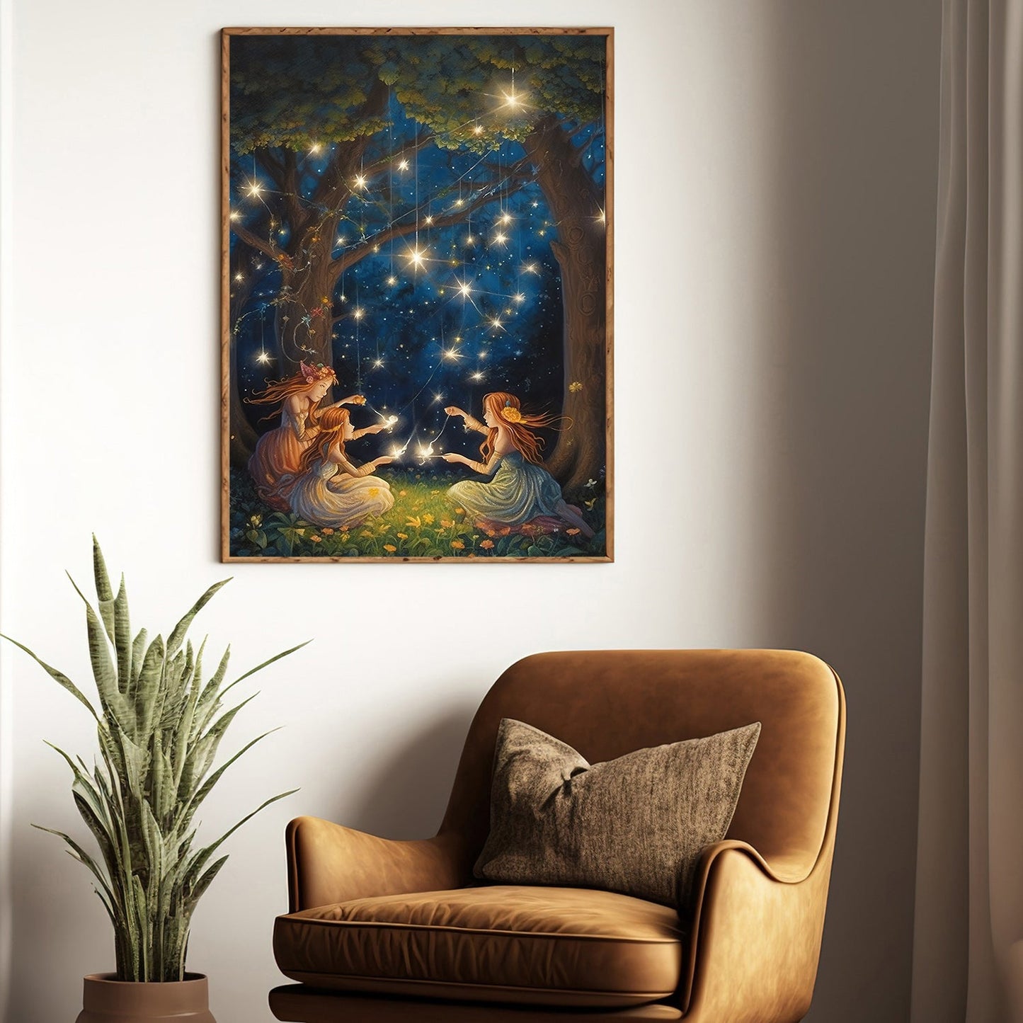 Whimsical Starlit Dance Forest Fairies in Moonlit Reverie, Christmas Canvas Painting, Xmas Wall Art Decor - Christmas Poster Gift For Dancing Lovers