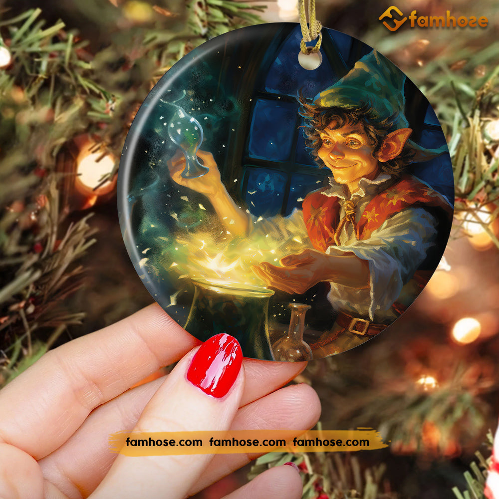 Enchanted Elf's Magical Elixir, Elf Circle Ceramic Ornament Christmas Gift