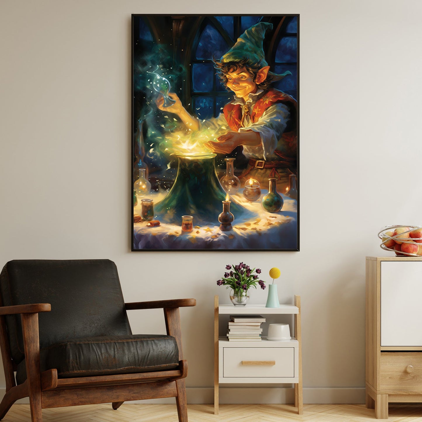 Enchanted Alchemist The Gnome's Midnight Potion Crafting, Christmas Canvas Painting, Xmas Wall Art Decor - Christmas Poster Gift For Gnome Lovers