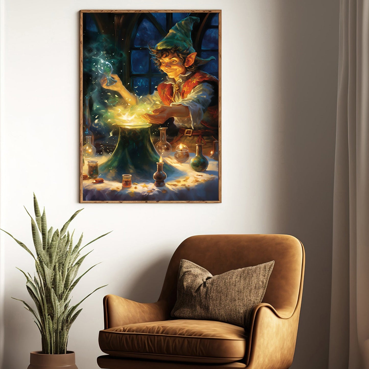 Enchanted Alchemist The Gnome's Midnight Potion Crafting, Christmas Canvas Painting, Xmas Wall Art Decor - Christmas Poster Gift For Gnome Lovers