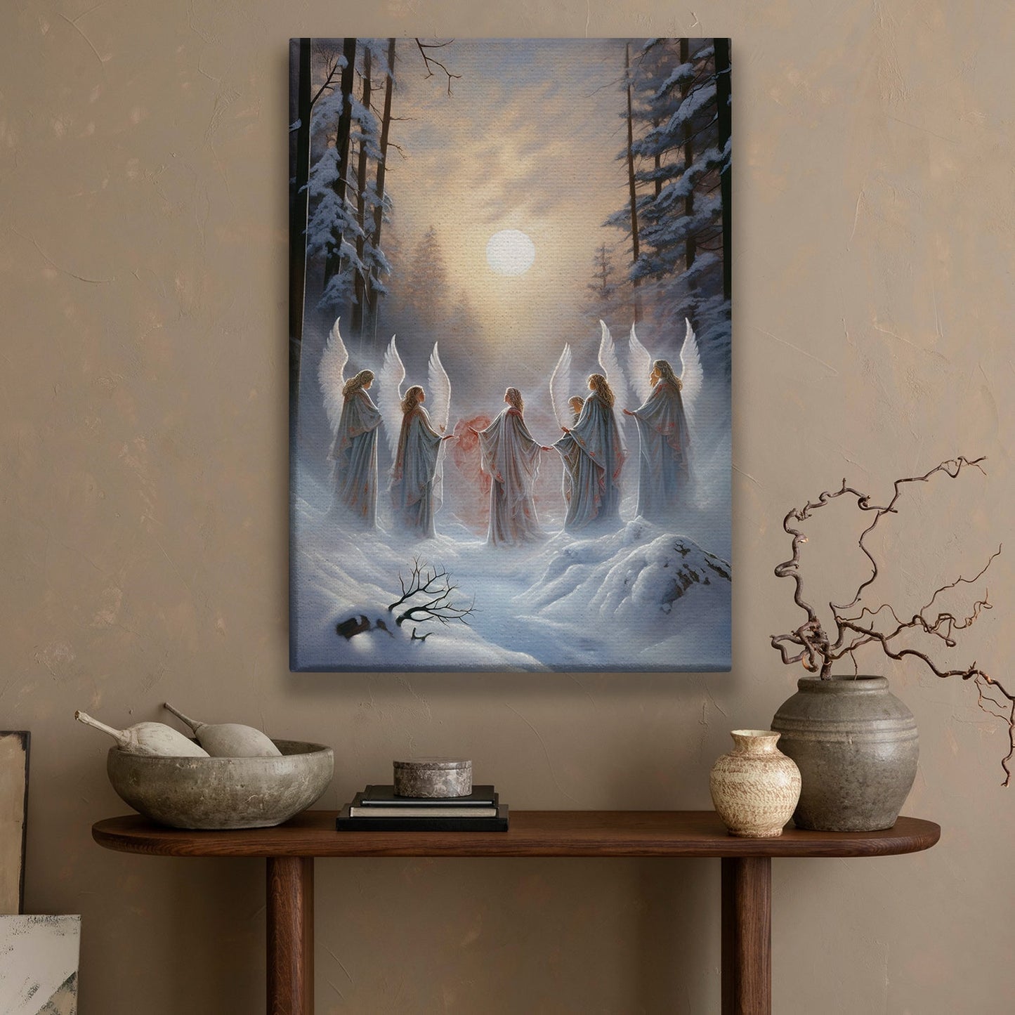 Choir of Angels A Midnight Serenade in a Wintry Forest, Christmas Canvas Painting, Xmas Wall Art Decor - Christmas Poster Gift