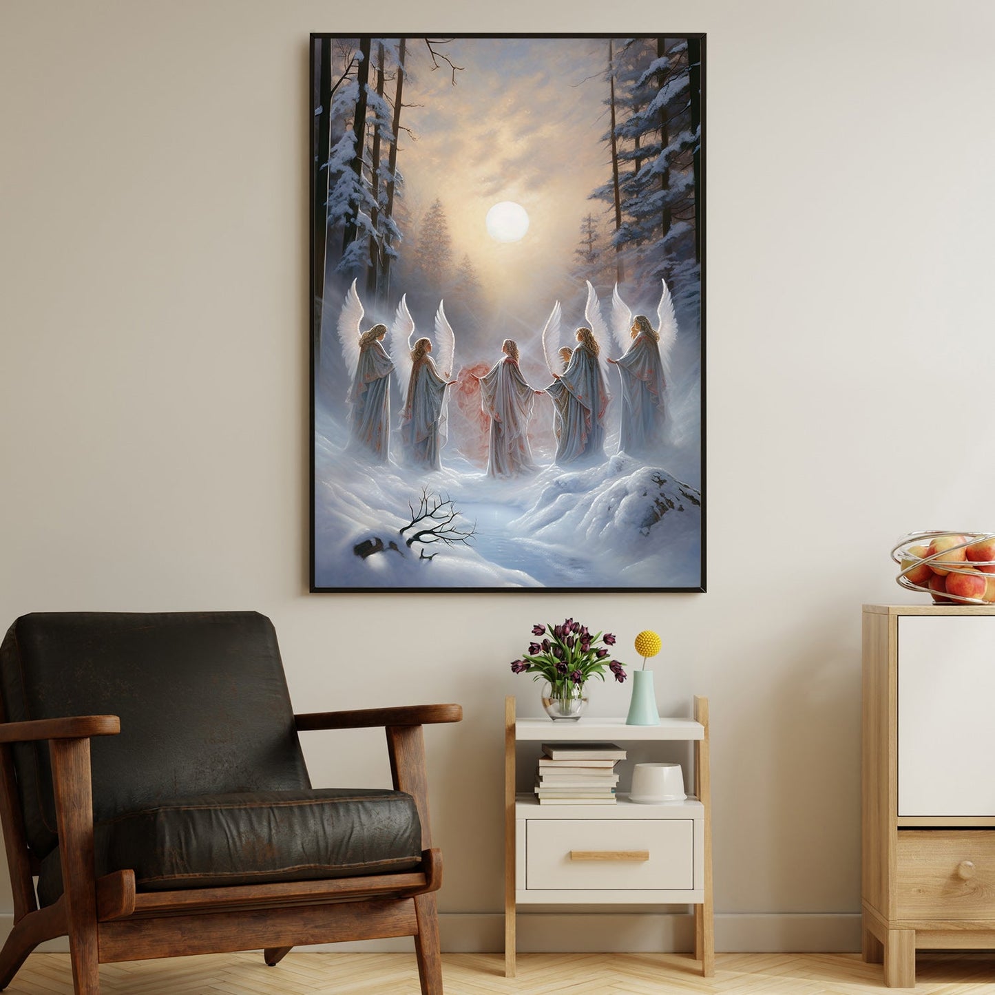 Choir of Angels A Midnight Serenade in a Wintry Forest, Christmas Canvas Painting, Xmas Wall Art Decor - Christmas Poster Gift