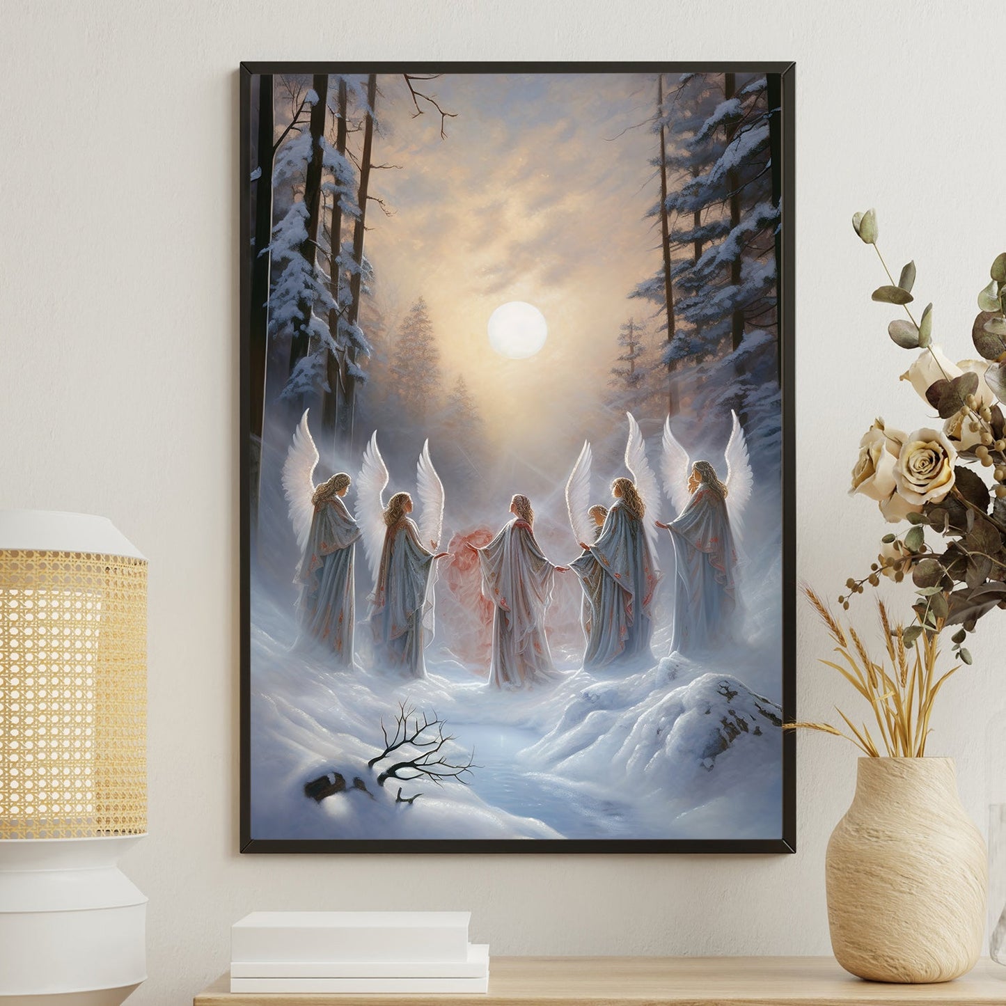 Choir of Angels A Midnight Serenade in a Wintry Forest, Christmas Canvas Painting, Xmas Wall Art Decor - Christmas Poster Gift