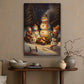 A Joyful Snowman Gathering Starry Night by the Campfire, Christmas Canvas Painting, Xmas Wall Art Decor - Christmas Poster Gift