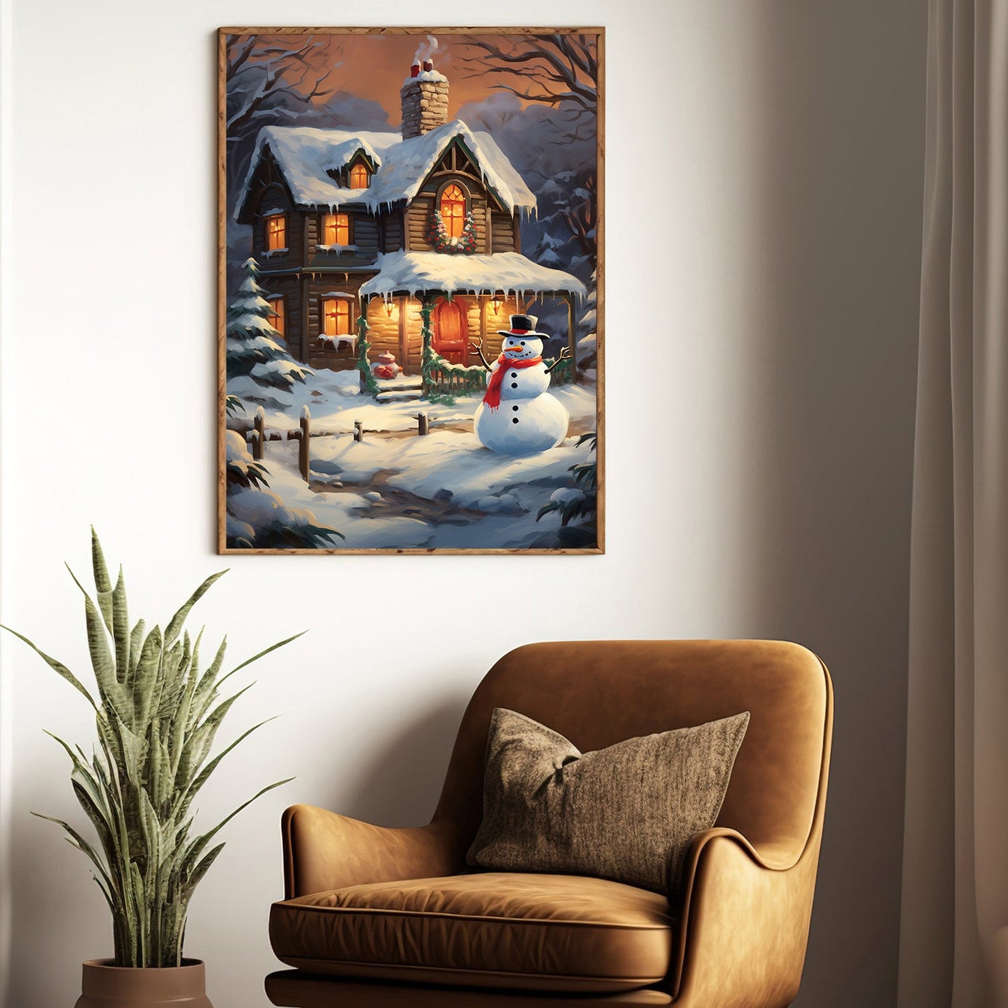 Cozy Winter Cabin Welcoming Lights Amidst the Snowfall, Christmas Canvas Painting, Xmas Wall Art Decor - Christmas Poster Gift