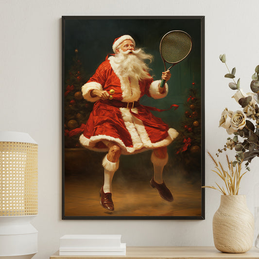 Santa's Court Game Serving Joy and Cheer in Festive Stride, Christmas Canvas Painting, Xmas Wall Art Decor - Christmas Poster Gift For Tennis Lovers