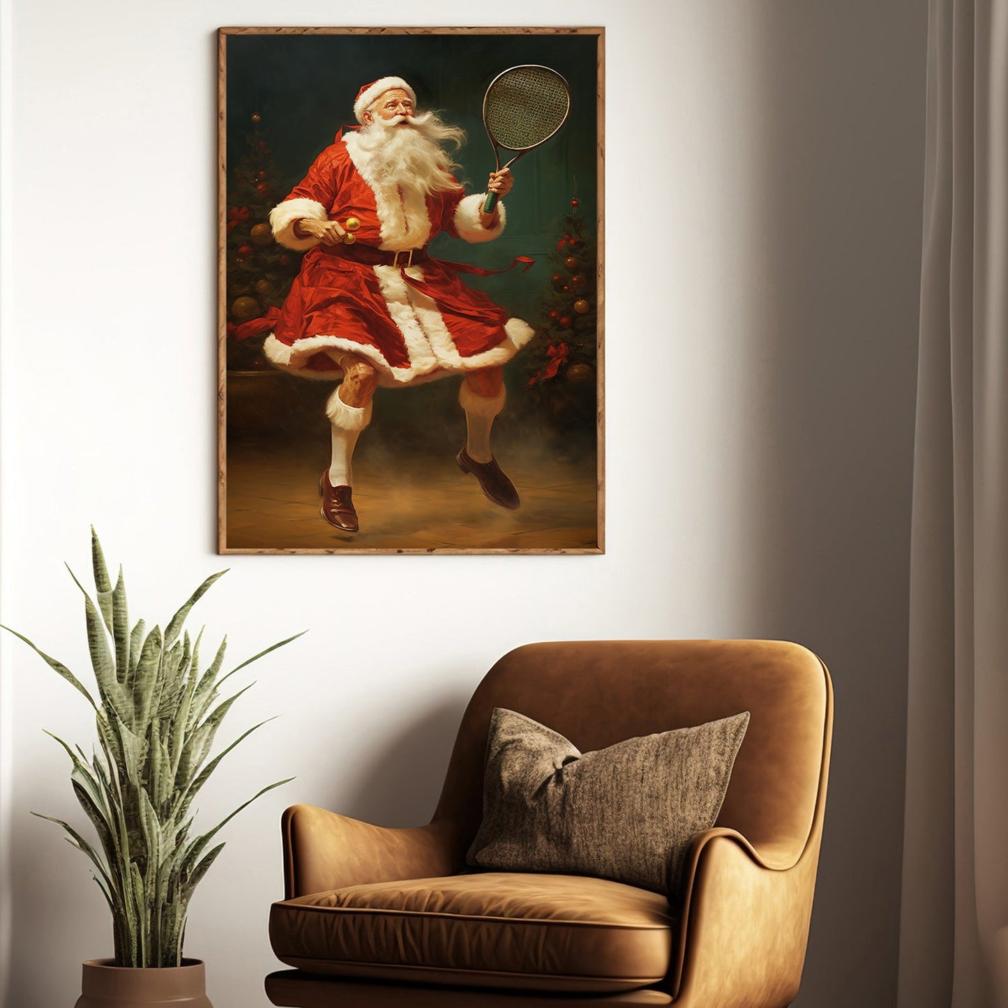 Santa's Court Game Serving Joy and Cheer in Festive Stride, Christmas Canvas Painting, Xmas Wall Art Decor - Christmas Poster Gift For Tennis Lovers