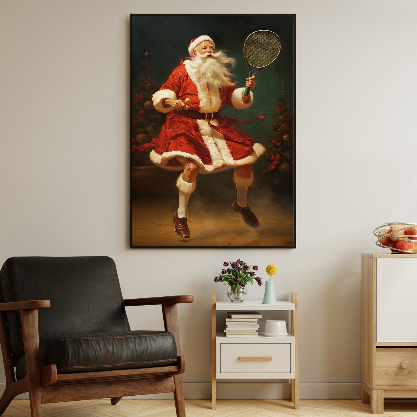 Santa's Court Game Serving Joy and Cheer in Festive Stride, Christmas Canvas Painting, Xmas Wall Art Decor - Christmas Poster Gift For Tennis Lovers