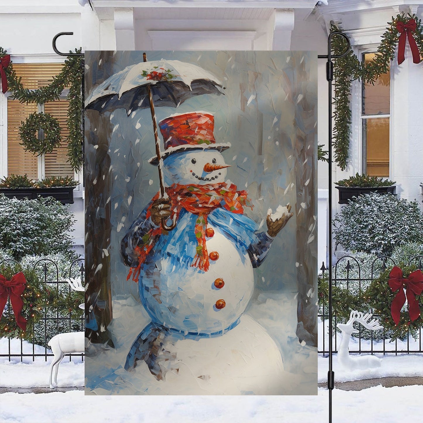 Snowman Hold Umbrella Christmas, Snowman Xmas Garden Flag & House Flag Gift