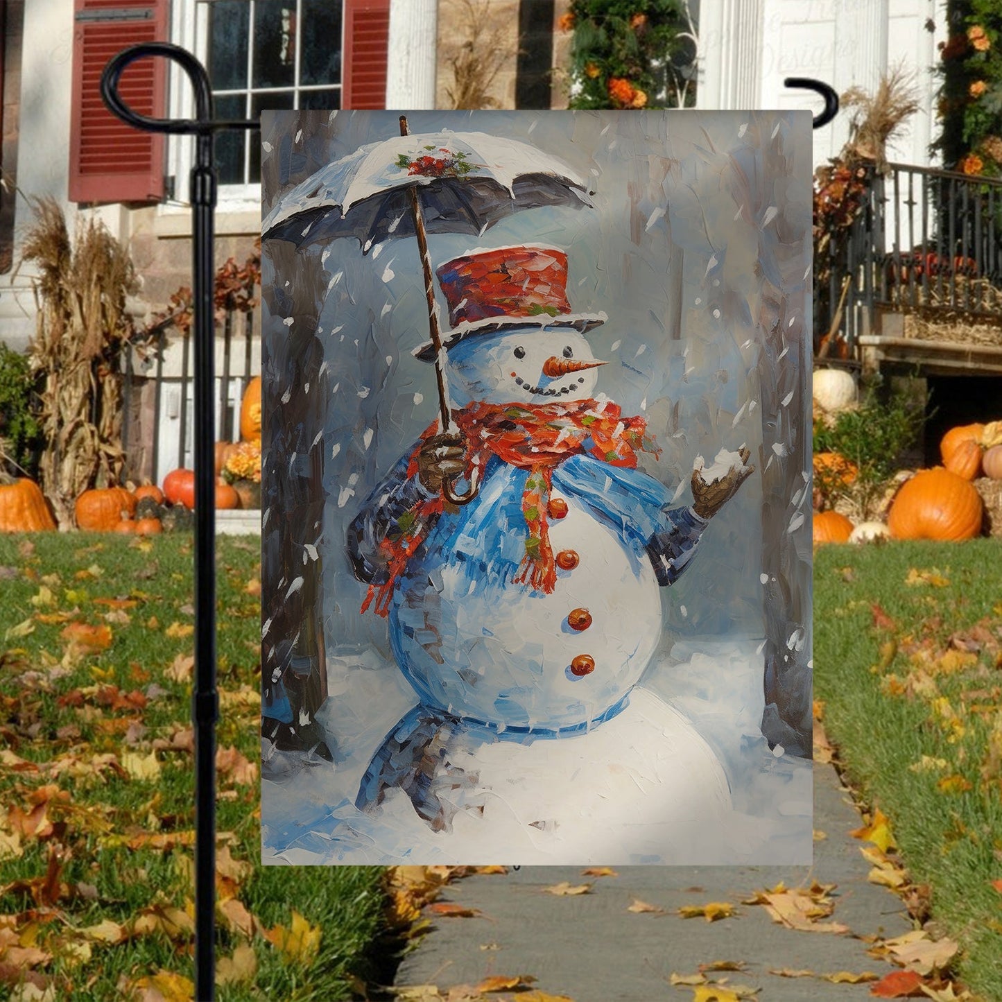 Snowman Hold Umbrella Christmas, Snowman Xmas Garden Flag & House Flag Gift