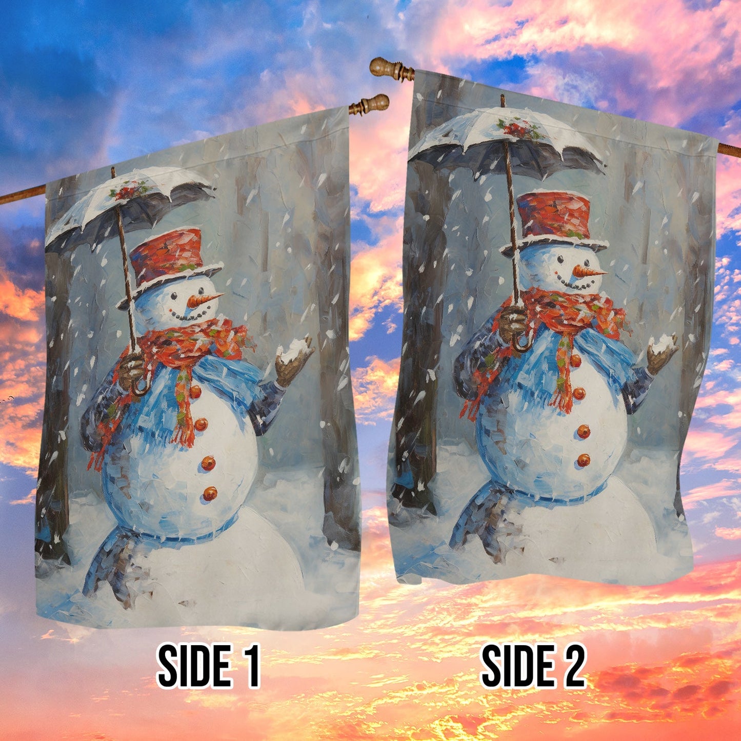 Snowman Hold Umbrella Christmas, Snowman Xmas Garden Flag & House Flag Gift