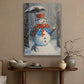 Snowman's Winter Waltz Braving the Flurry with Elegance and Cheer, Christmas Canvas Painting, Xmas Wall Art Decor - Christmas Poster Gift For Snowman Lovers
