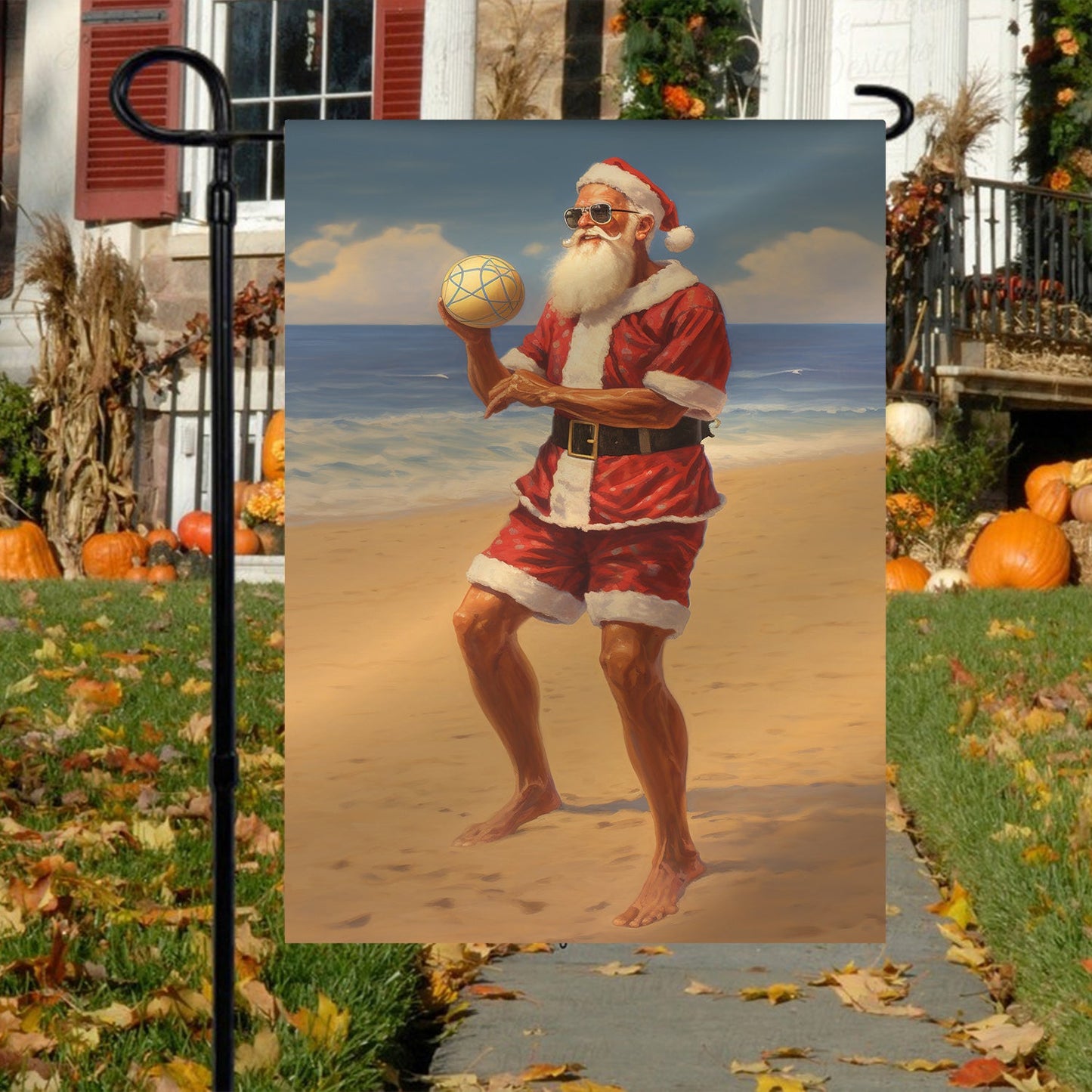 Beachside Santa Christmas, Santa Claus Xmas Garden Flag & House Flag Gift