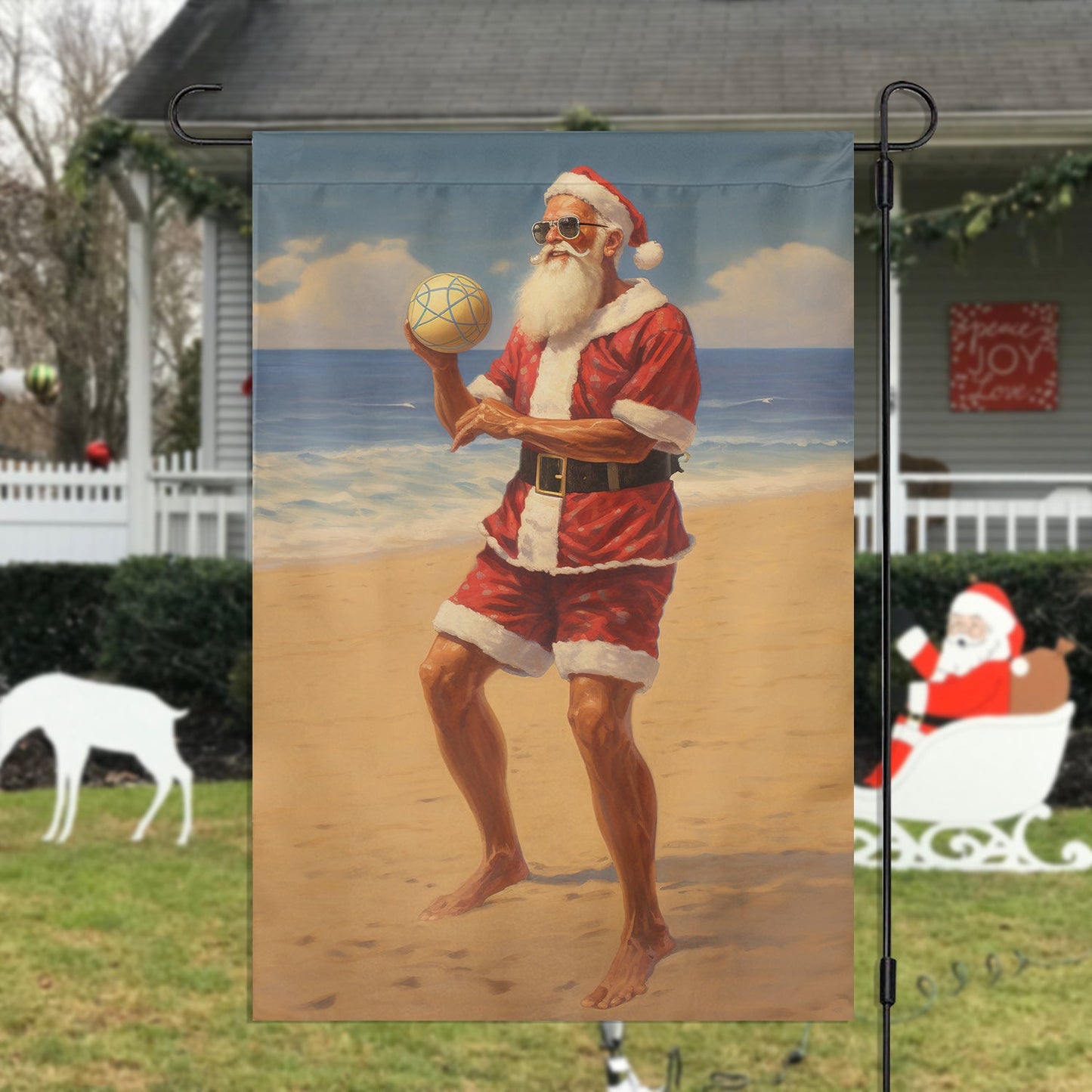 Beachside Santa Christmas, Santa Claus Xmas Garden Flag & House Flag Gift