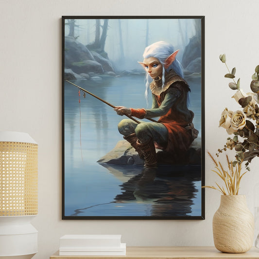 Elven Serenity Reflections by the Mystic River, Christmas Canvas Painting, Xmas Wall Art Decor - Christmas Poster Gift For Fishing Lovers