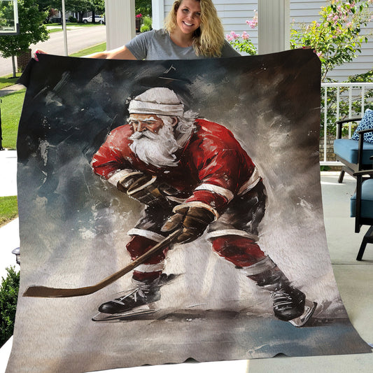 Santa's Off-Season Ice Hockey Star, Santa Claus Xmas Fleece Blanket & Sherpa Blanket Gift For Hockey Lovers