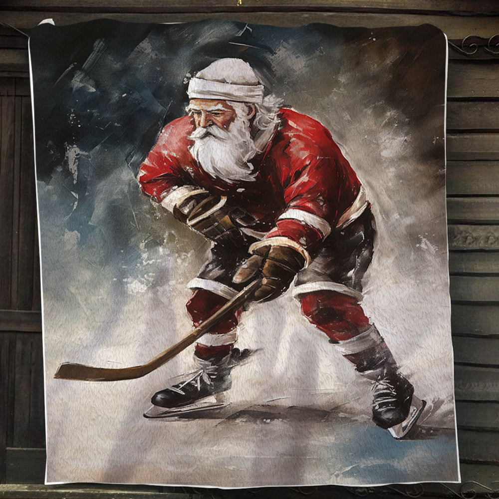 Santa's Off-Season Ice Hockey Star, Santa Claus Xmas Fleece Blanket & Sherpa Blanket Gift For Hockey Lovers