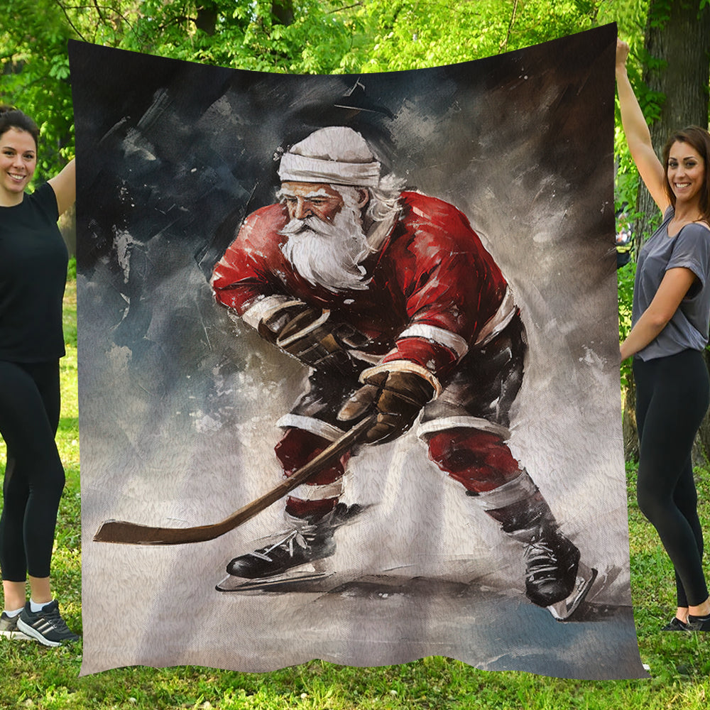 Santa's Off-Season Ice Hockey Star, Santa Claus Xmas Fleece Blanket & Sherpa Blanket Gift For Hockey Lovers