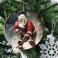 Santa's Off-Season Ice Hockey Star, Santa Claus Circle Ceramic Ornament Christmas Gift For Hockey Lovers