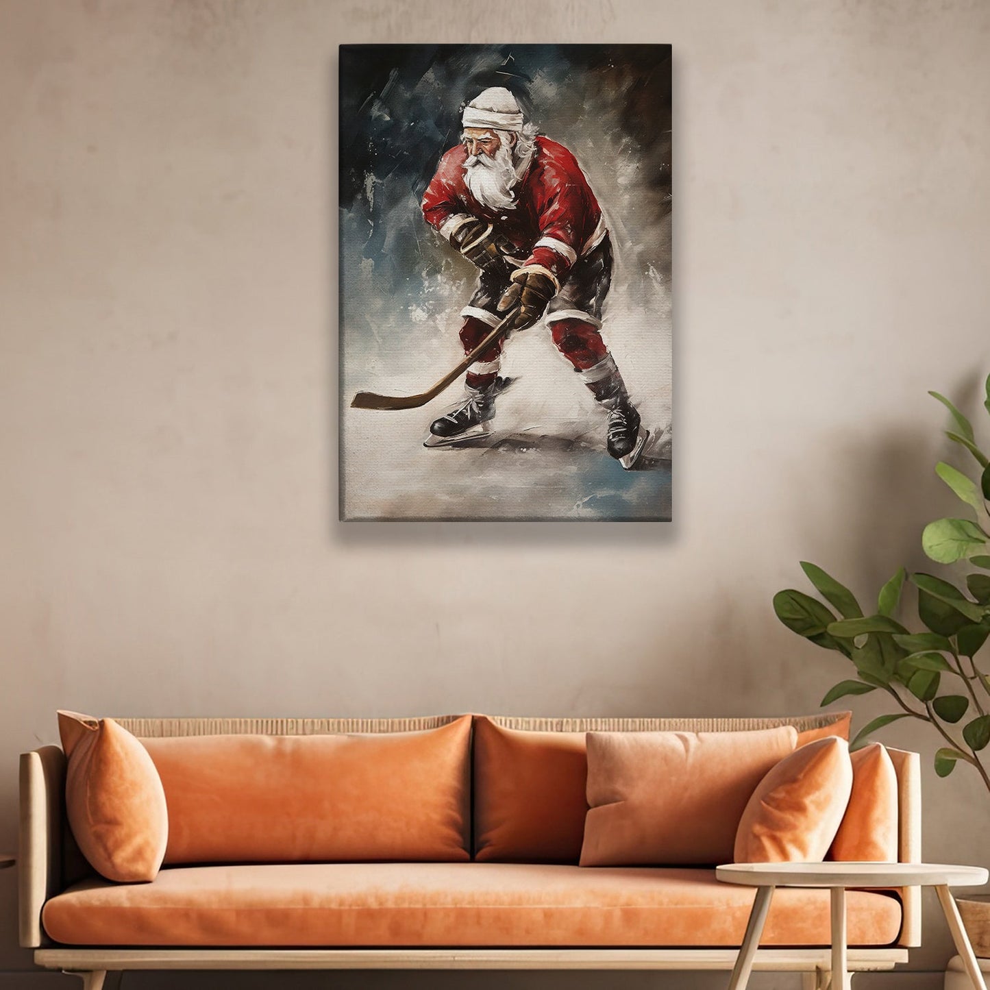 Santa's Off-Season Ice Hockey Star, Christmas Canvas Painting, Xmas Wall Art Decor - Christmas Poster Gift For Hockey Lovers