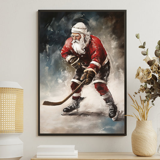 Santa's Off-Season Ice Hockey Star, Christmas Canvas Painting, Xmas Wall Art Decor - Christmas Poster Gift For Hockey Lovers