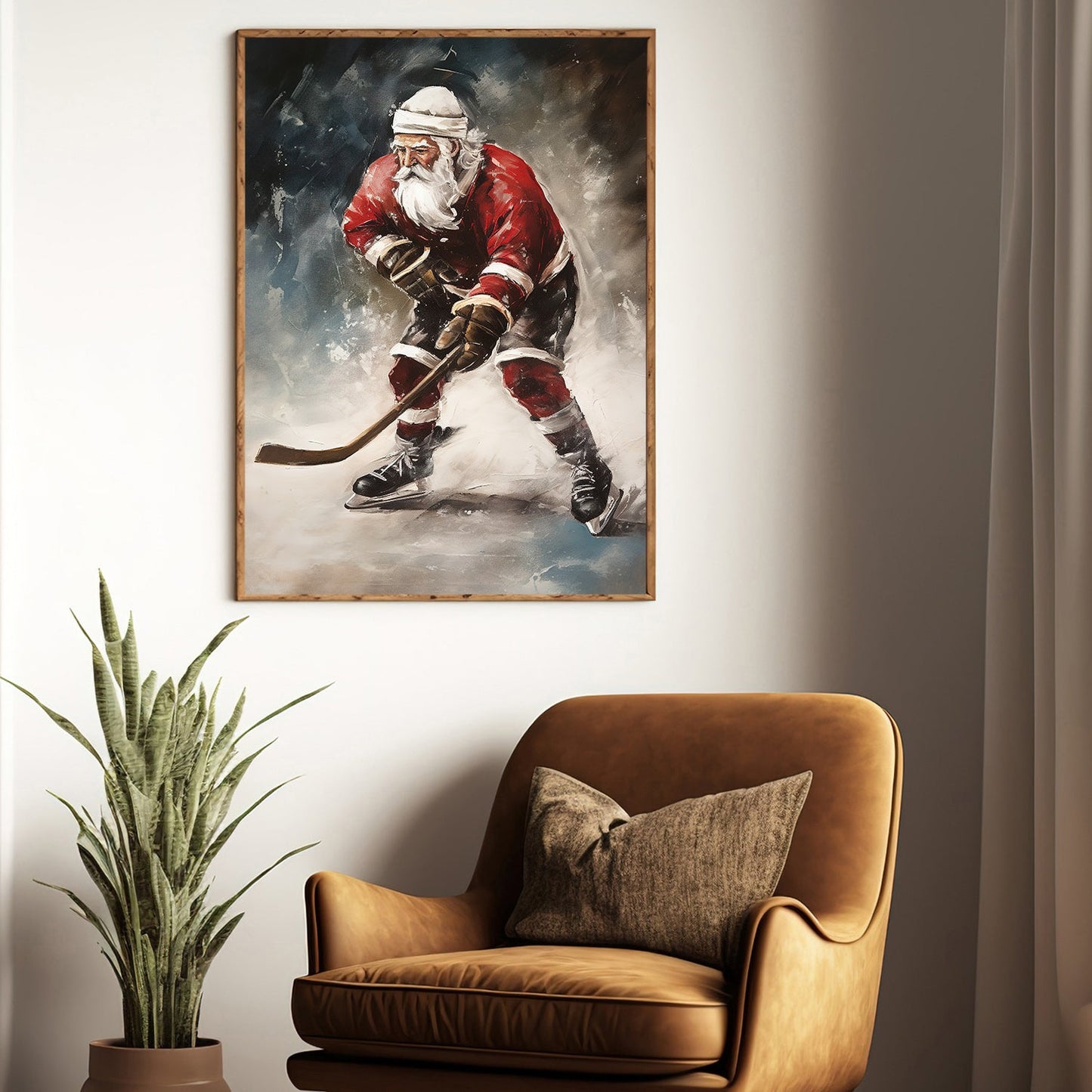 Santa's Off-Season Ice Hockey Star, Christmas Canvas Painting, Xmas Wall Art Decor - Christmas Poster Gift For Hockey Lovers