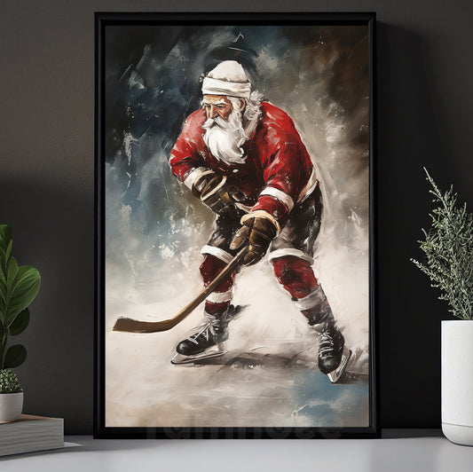 Santa's Off-Season Ice Hockey Star, Christmas Canvas Painting, Xmas Wall Art Decor - Christmas Poster Gift For Hockey Lovers