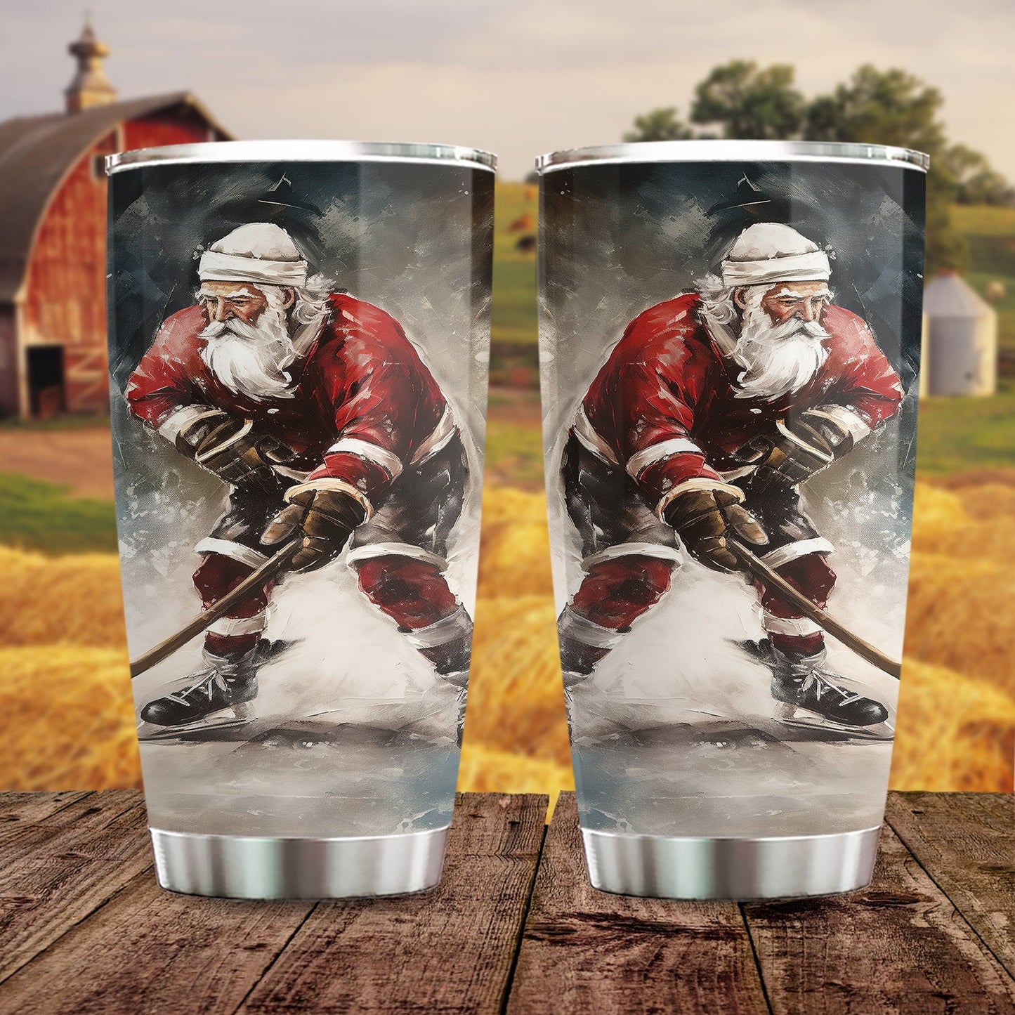 Santa's Off-Season Ice Hockey Star, Santa Claus Christmas Stainless Steel Tumbler, Gift For Hockey Lovers