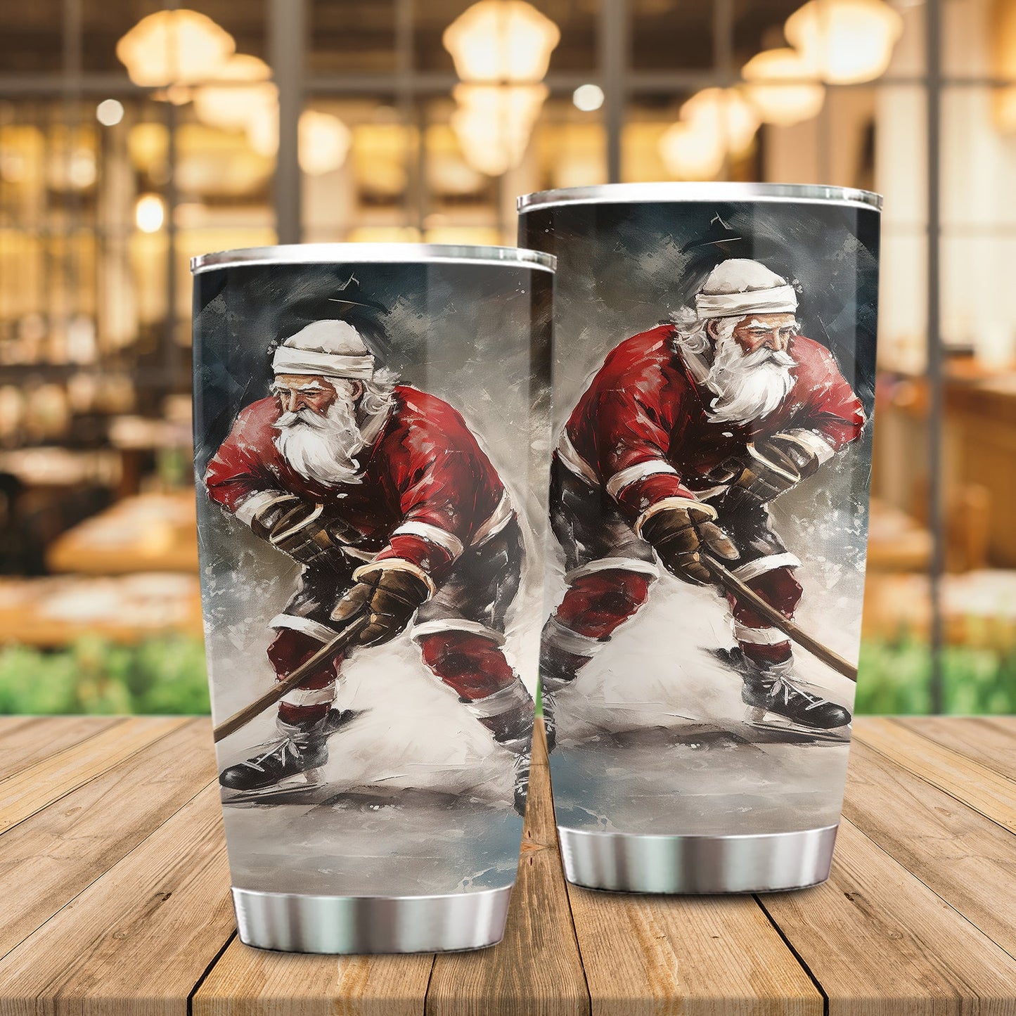 Santa's Off-Season Ice Hockey Star, Santa Claus Christmas Stainless Steel Tumbler, Gift For Hockey Lovers