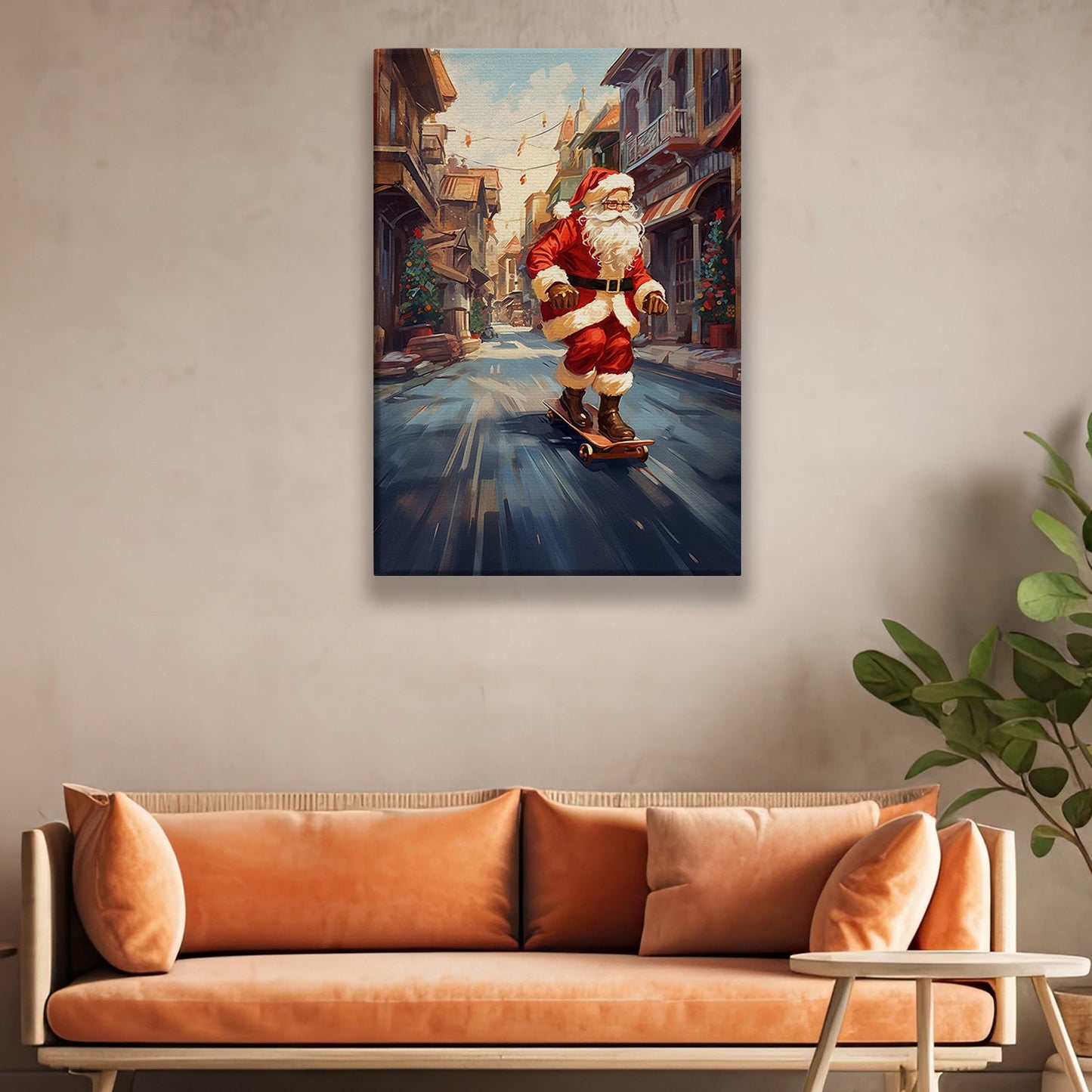 Skating Through the Season Santa's Urban Ride, Christmas Canvas Painting, Xmas Wall Art Decor - Christmas Poster Gift For Skating Lovers