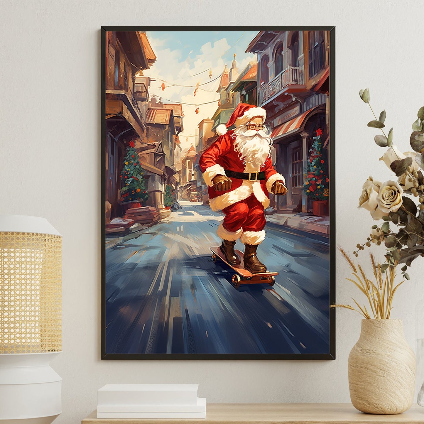 Skating Through the Season Santa's Urban Ride, Christmas Canvas Painting, Xmas Wall Art Decor - Christmas Poster Gift For Skating Lovers