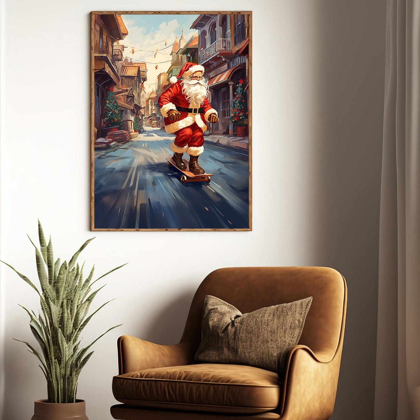 Skating Through the Season Santa's Urban Ride, Christmas Canvas Painting, Xmas Wall Art Decor - Christmas Poster Gift For Skating Lovers