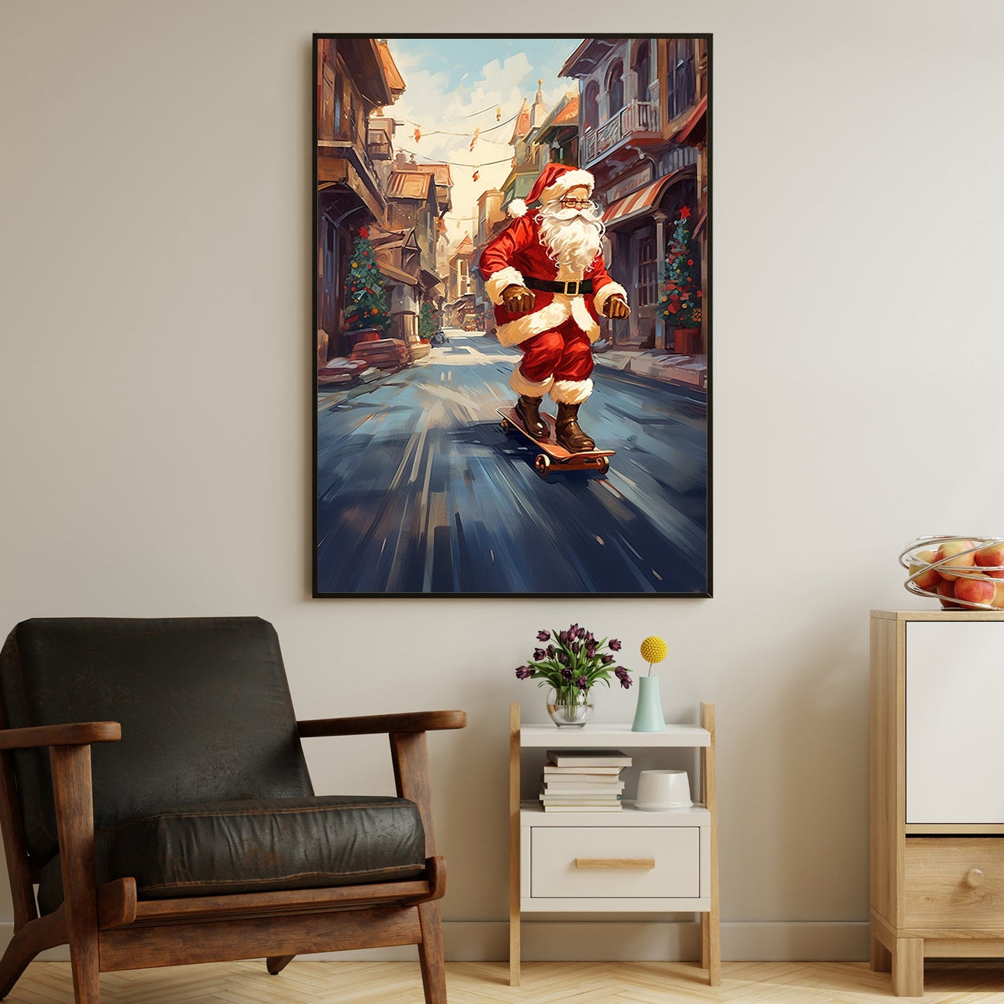 Skating Through the Season Santa's Urban Ride, Christmas Canvas Painting, Xmas Wall Art Decor - Christmas Poster Gift For Skating Lovers