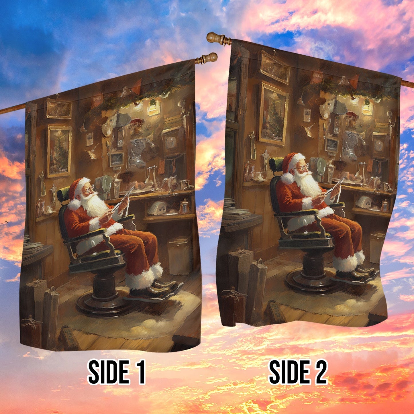 Funny Santa Claus Is Sitting Studying Christmas, Santa Claus Xmas Garden Flag & House Flag Gift