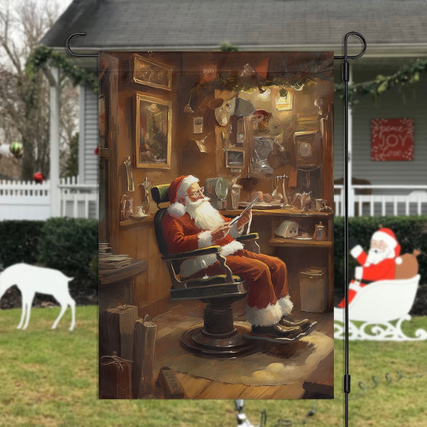 Funny Santa Claus Is Sitting Studying Christmas, Santa Claus Xmas Garden Flag & House Flag Gift