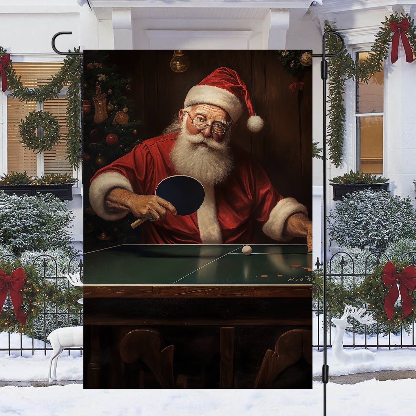 A Holiday Ping Pong Challenge Christmas, Santa Claus Xmas Garden Flag & House Flag Gift