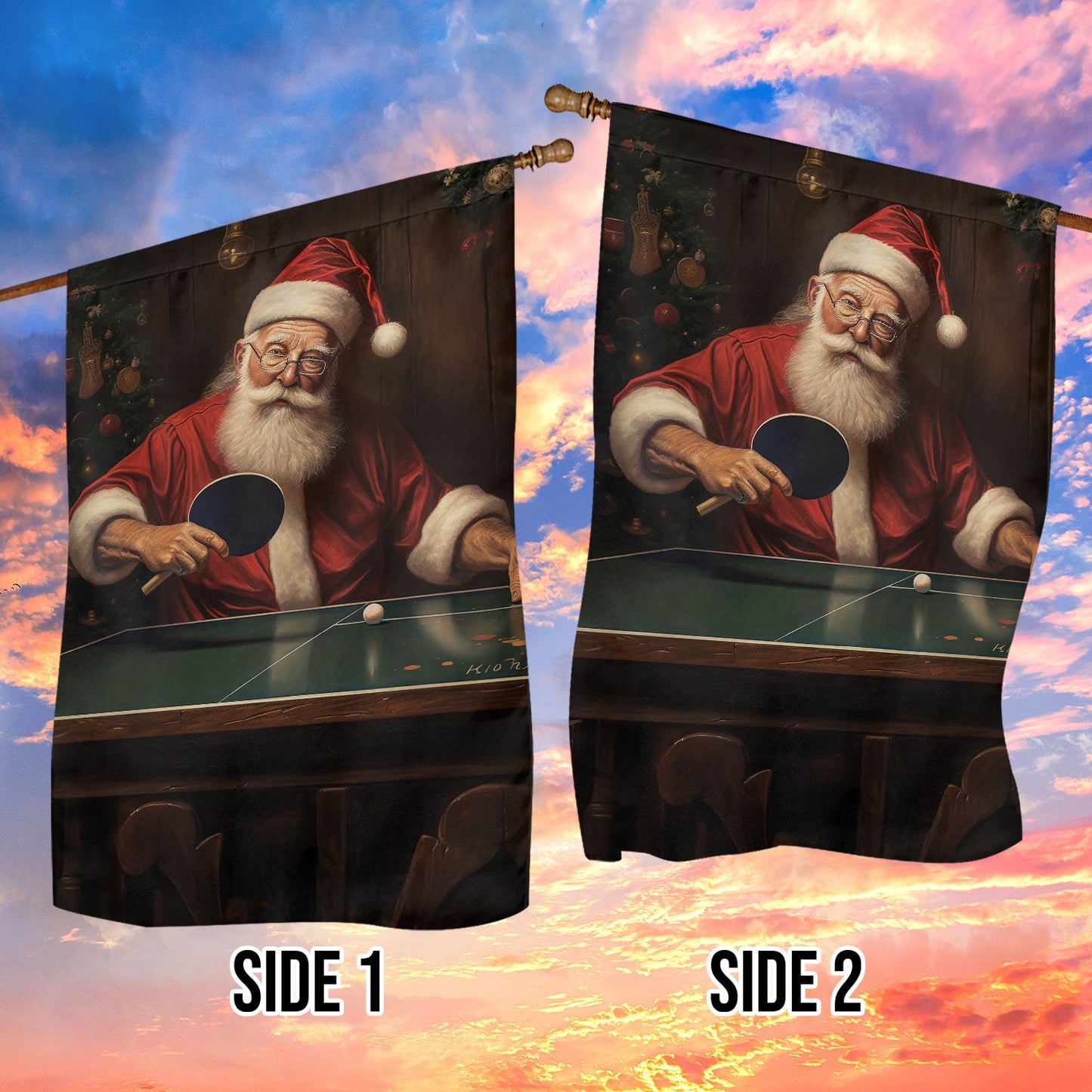 A Holiday Ping Pong Challenge Christmas, Santa Claus Xmas Garden Flag & House Flag Gift